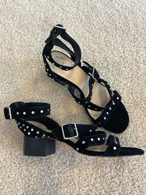 Vince Camuto Black Suede Studded Strappy Sandal Heels Size 8
